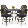 MEETWARM 5-Piece Patio Swivel Bar Set, All-Weather Cast Aluminum Outdoor High Bar Stool Bistro Set for Backyard Garden w/ 4 Cushions Bar Chairs with Footrest and 35.4" Bar Table, 2.2" Umbrella Hole - Thumbnail Image 1