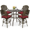 MEETWARM 5-Piece Patio Swivel Bar Set, All-Weather Cast Aluminum Outdoor High Bar Stool Bistro Set for Backyard Garden w/ 4 Cushions Bar Chairs with Footrest and 35.4" Bar Table, 2.2" Umbrella Hole - Thumbnail Image 2