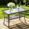MEETWARM Wicker Patio Coffee Table, 34.5" Rectangle Outdoor Coffee Table with Tempered Glass Top and 2-Tier Storage Shelf, All-Weather Rattan Patio Side Table for Outside Poolside Deck Garden - Thumbnail Image 4