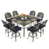 MEETWARM 9-Piece Outdoor Patio Swivel Bar Set, All Weather Cast Aluminum Patio Bar Table and Chairs Set with 8 Cushioned Swivel Bar Stools, Large 64" Square Patio Bar Height Table, 2.2" Umbrella Hole - Thumbnail Image 1